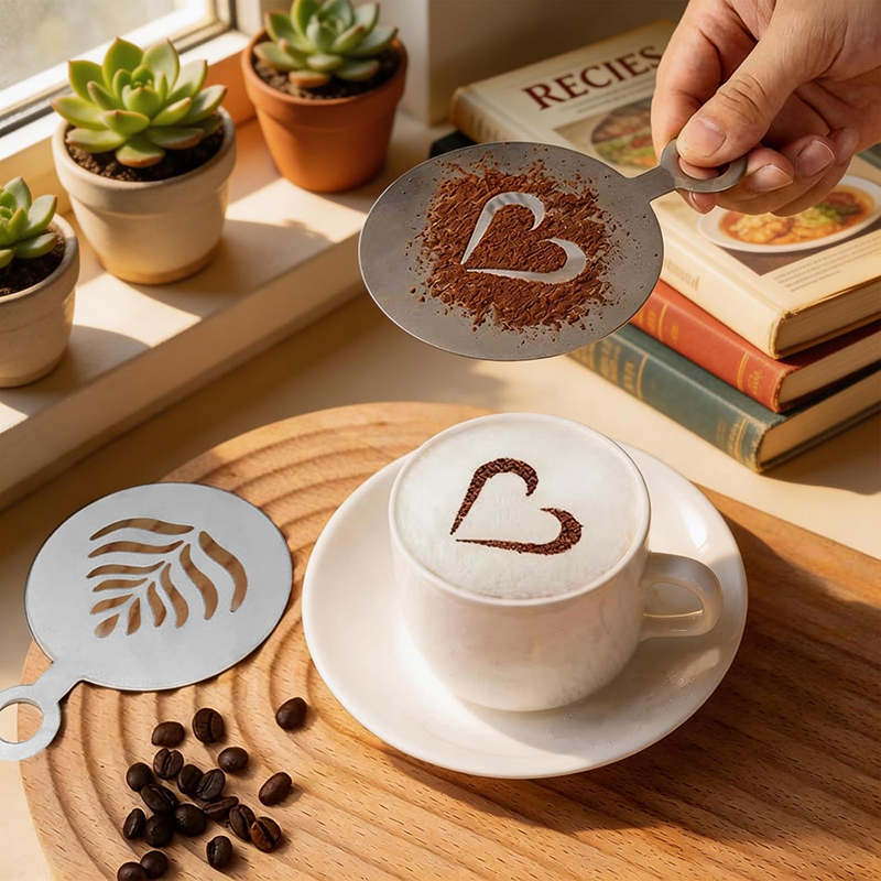 Coffee Stencil Art - Juego de 4 Plantillas de Acero