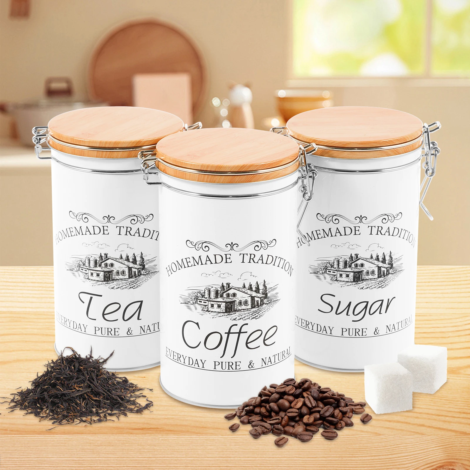 3 unids/set de botes de azúcar - Coffee Tea Sugar Canisters reseña y precio