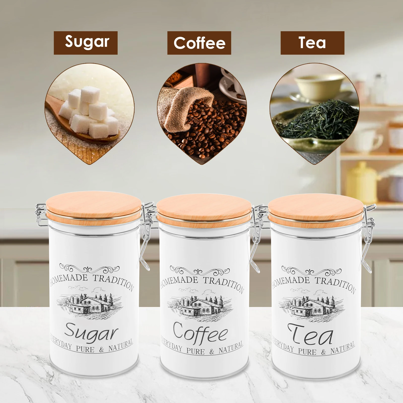 Juego de 3 Recipientes Metálic - Coffee Tea Sugar Canisters reseña y precio